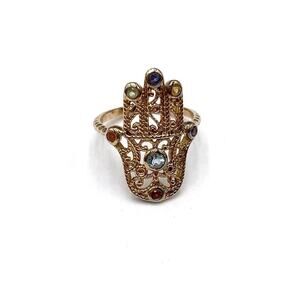 925 YS India Hamsa Hand Sterling Silver Gold Palliated Stones 7.5